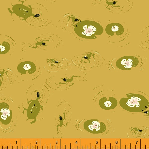 Manufacturer: Windham Fabrics Designer: Heather Ross Collection: West Hill Print Name: Lily Pond in Olive Material: 100% Cotton  Weight: Quilting  SKU: WIND 52876-9 Width: 44 inches