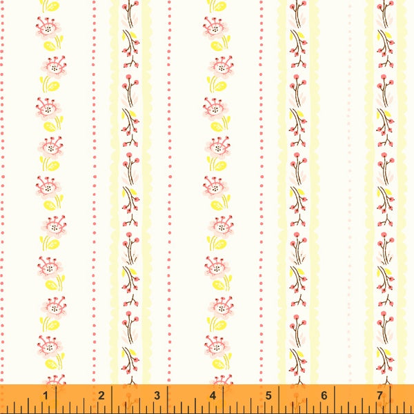 Manufacturer: Windham Fabrics Designer: Heather Ross Collection: West Hill Print Name: Floral Stripe in Ivory Material: 100% Cotton  Weight: Quilting  SKU: WIND 52880-17 Width: 44 inches