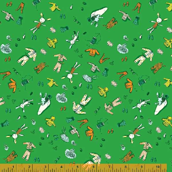 Manufacturer: Windham Fabrics Designer: Heather Ross Collection: Lucky Rabbit Print Name: Doll Clothes in Green Material: 100% Cotton  Weight: Quilting  SKU: 53243-6 Width: 44 inches