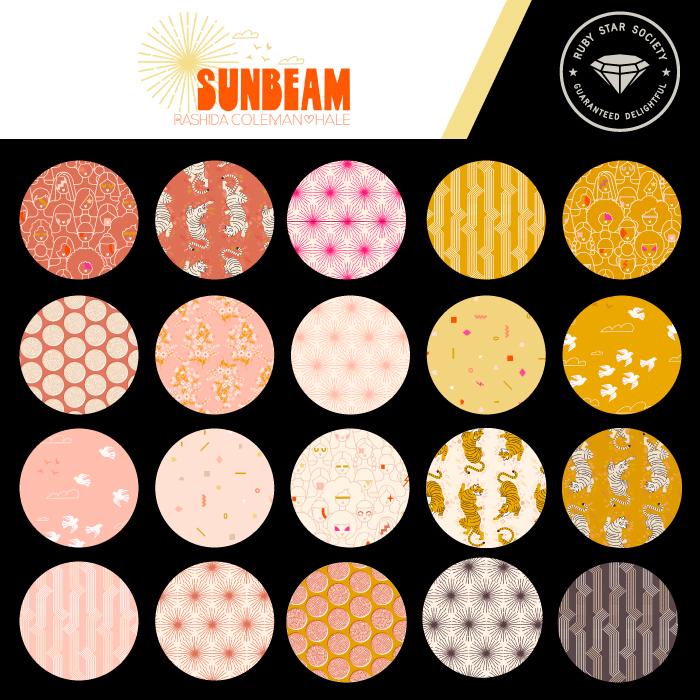 This FAT QUARTER BUNDLE contains 27 quilting cotton prints from Sunbeam by Rashida Coleman-Hale for Ruby Star Society.  Manufacturer: Ruby Star Society Designer: Rashida Coleman-Hale Collection: Sunbeam Material: 100% Cotton  Weight: Quilting SKU: F1056