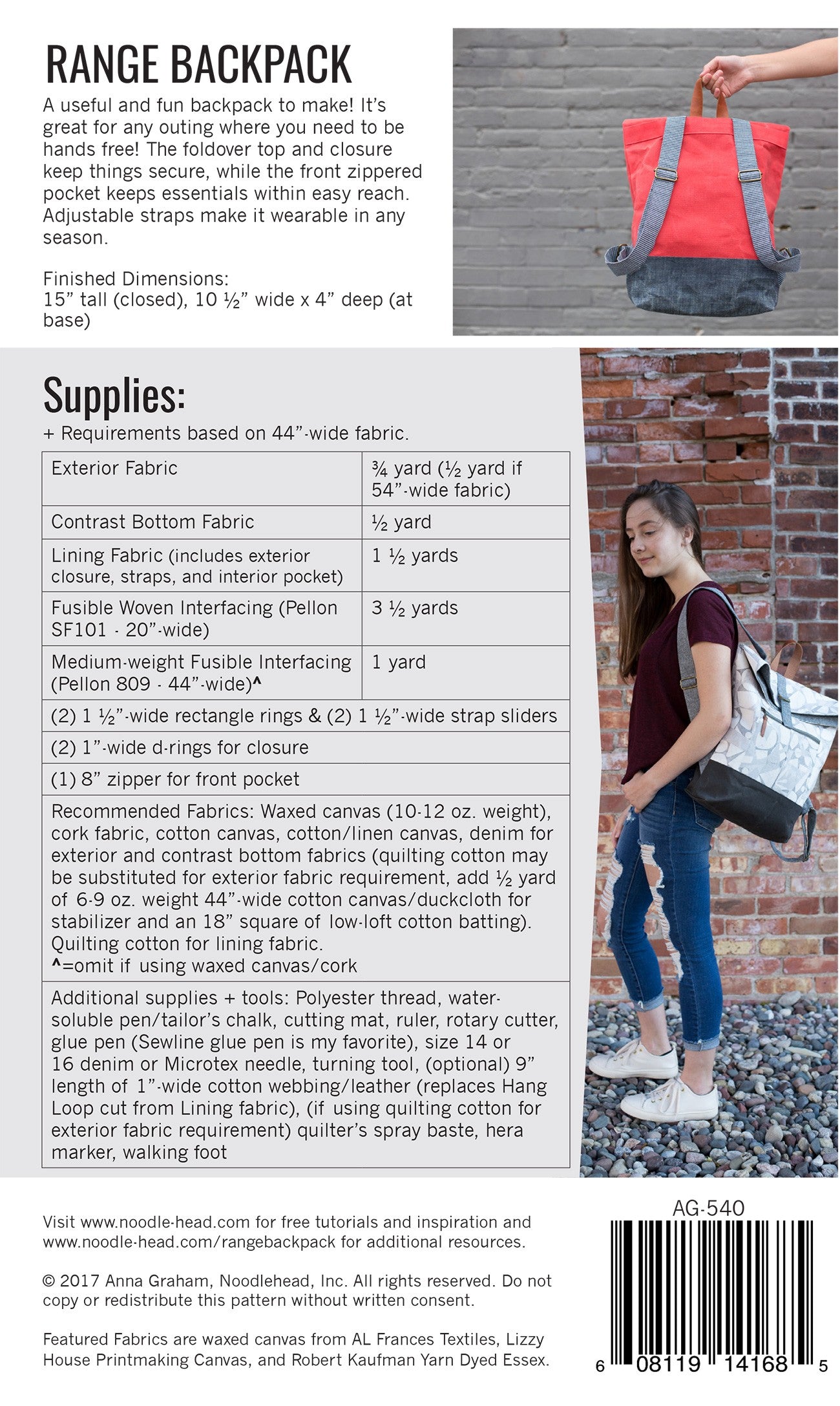 Noodlehead - Range Backpack PATTERN