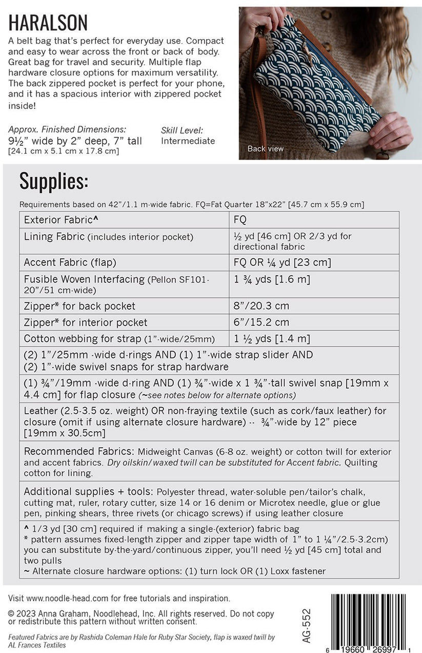 Noodlehead Haralson Belt Bag PATTERN Birdie and Dot Fabrics