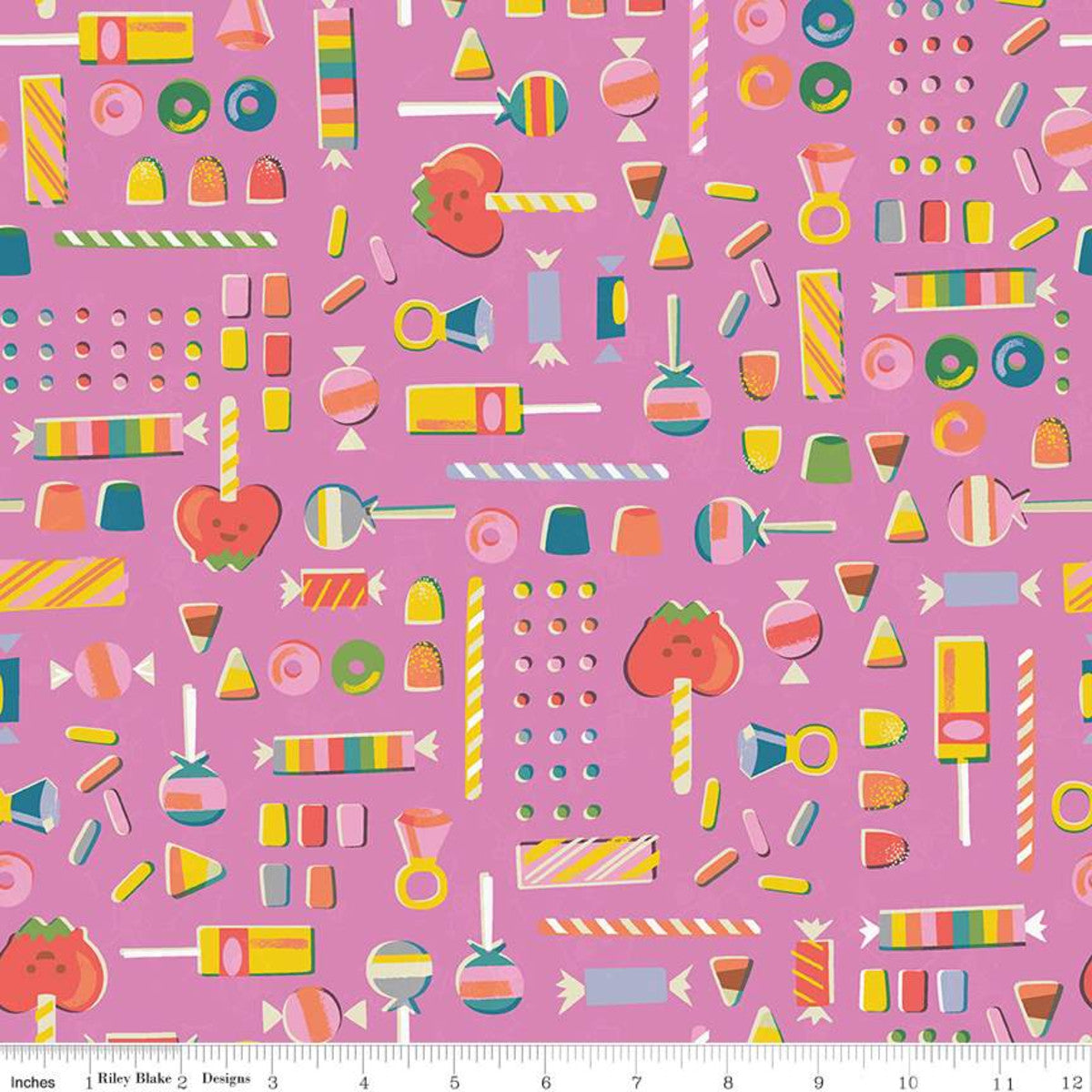 Manufacturer: Riley Blake Designs Designer: Jill Howarth Collection: Tiny Treaters Print Name: Retro Candy in Pink Material: 100% Cotton  Weight: Quilting  SKU: C10482-PINK Width: 44 inches