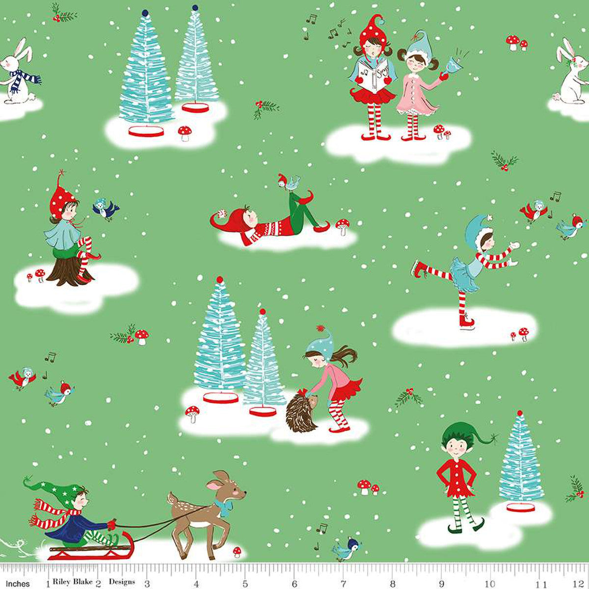 Manufacturer: Riley Blake Designs Designer: Tasha Noel Collection: Pixie Noel 2 Print Name: Main in Green Material: 100% Cotton  Weight: Quilting  SKU: C12110-GREEN Width: 44 inches