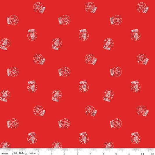 Manufacturer: Riley Blake Designs Designer: Tasha Noel Collection: Pixie Noel 2 Print Name: Snow Globes in Red Material: 100% Cotton  Weight: Quilting  SKU: C12114-RED Width: 44 inches