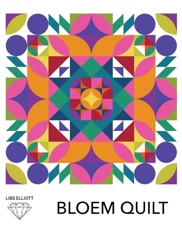 Bloem Pattern by Libs Elliott .  Two layout options are provided inside- Bloem 1 & Bloem 2- that result in 6 different design options.   Quilt size: This pattern has 2 sizes: Large 64" x 64" or Medium 48" x 48"  Experience: This pattern is suitable for advanced beginner and intermediate quilters.  The "Bloem" Quilt uses the large or medium template sets from La Fin Du Monde.