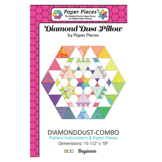 This prismatic hexagon shaped pillow shows off a full spectrum from Tula Pink's True Colors collection (Free Spirit Fabrics, July 2020).  Highlight the ""Fairy Dust"" prints to make the central Diamond Dust blocks, framed by vibrant triangles along the outside and pops of color mirrored throughout. F inished by machine, this pattern is quick to stitch together.  Finished Dimensions: 15.5"" x 18"". Charm Square Friendly.