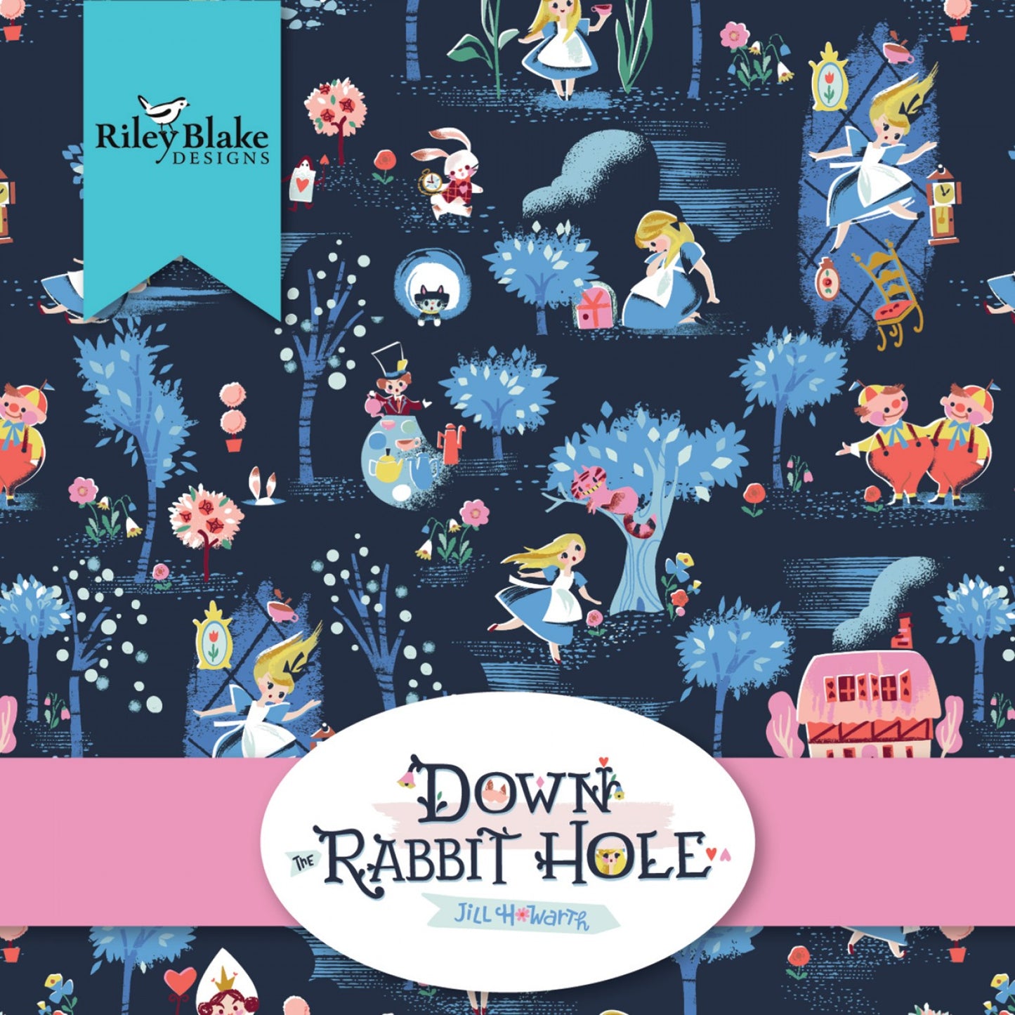 This factory cut FAT QUARTER BUNDLE contains 21 quilting cotton prints from Down the Rabbit Hole by Jill Howarth for Riley Blake Designs.    Manufacturer: Riley Blake Designs Designer: Jill Howarth Collection: Down the Rabbit Hole Material: 100% Cotton  Weight: Quilting