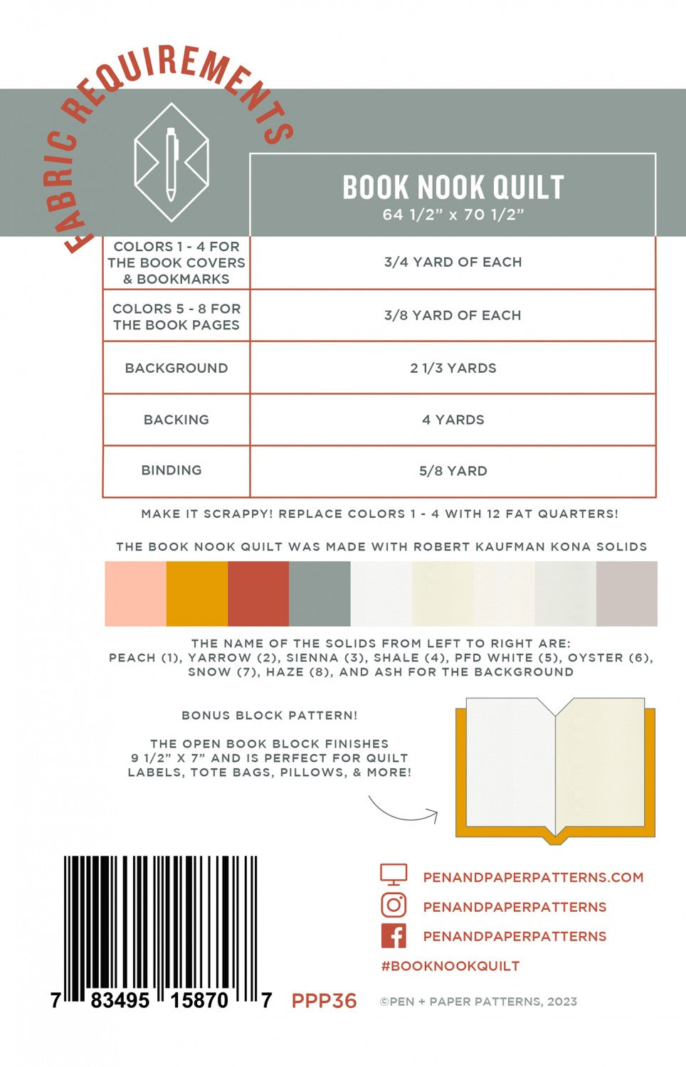Pen & Paper Patterns - Book Nook Quilt PATTERN