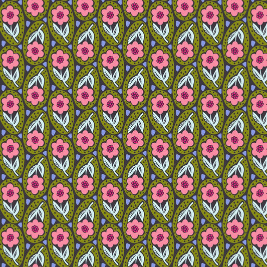 Manufacturer: FreeSpirit Fabrics Designer: Anna Maria Horner Collection: Brave Print Name: Giggle in Olive Material: 100% Cotton  Weight: Quilting  SKU: PWAH197.OLIVE Width: 44 inches