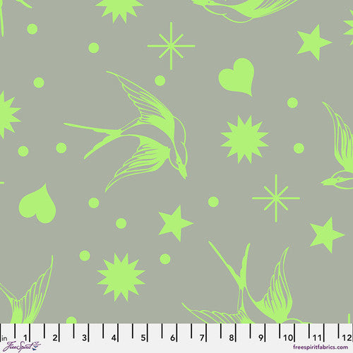 Manufacturer: FreeSpirit Fabrics Designer: Tula Pink Collection: Neon True Colors Print Name: Neon Fairy Flakes in Karma Material: 100% Cotton  Weight: Quilting  SKU: PWTP157.KARMA Width: 44 inches