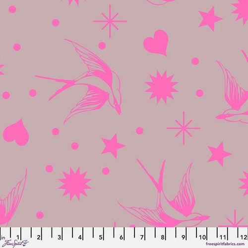 Manufacturer: FreeSpirit Fabrics Designer: Tula Pink Collection: Neon True Colors Print Name: Neon Fairy Flakes in Cosmic Material: 100% Cotton  Weight: Quilting  SKU: PWTP157.COSMIC Width: 44 inches