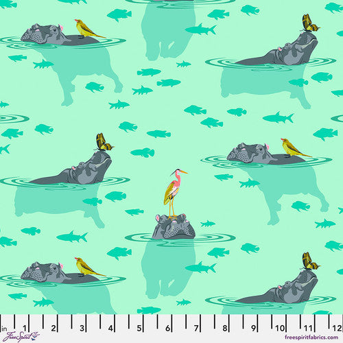  Manufacturer: FreeSpirit Fabrics Designer: Tula Pink Collection: Everglow Print Name: My Hippos Don't Lie in Spirit Material: 100% Cotton  Weight: Quilting  SKU: PWTP204.SPIRIT Width: 44 inches