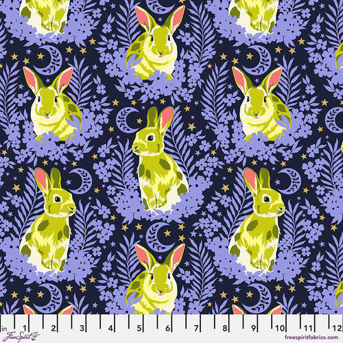 Manufacturer: FreeSpirit Fabrics Designer: Tula Pink Collection: Besties Print Name: Hop To It in Bluebell Material: 100% Cotton  Weight: Quilting  SKU: PWTP215.BLUEBELL Width: 44 inches