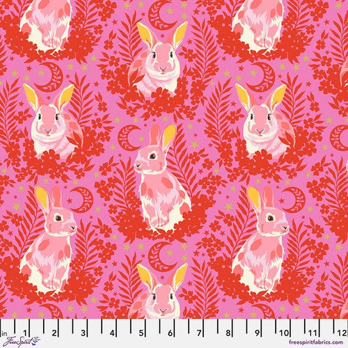 Manufacturer: FreeSpirit Fabrics Designer: Tula Pink Collection: Besties Print Name: Hop To It in Blossom Material: 100% Cotton  Weight: Quilting  SKU: PWTP215.BLOSSOM Width: 44 inches
