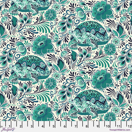 Manufacturer: FreeSpirit Fabrics Designer: Tula Pink Collection: Besties Print Name: No Rush in Bluebell Material: 100% Cotton  Weight: Quilting  SKU: PWTP216.BLUEBELL Width: 44 inches