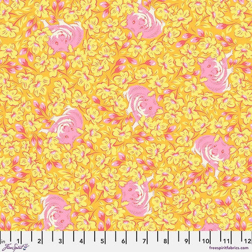 Manufacturer: FreeSpirit Fabrics Designer: Tula Pink Collection: Besties Print Name: Chubby Cheeks in Buttercup Material: 100% Cotton  Weight: Quilting  SKU: PWTP218.BUTTERCUP Width: 44 inches