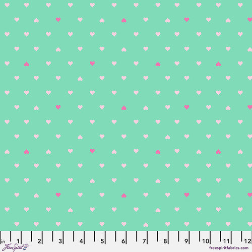 Manufacturer: FreeSpirit Fabrics Designer: Tula Pink Collection: Besties Print Name: Unconditional Love in Meadow Material: 100% Cotton  Weight: Quilting  SKU: PWTP221.MEADOW Width: 44 inches