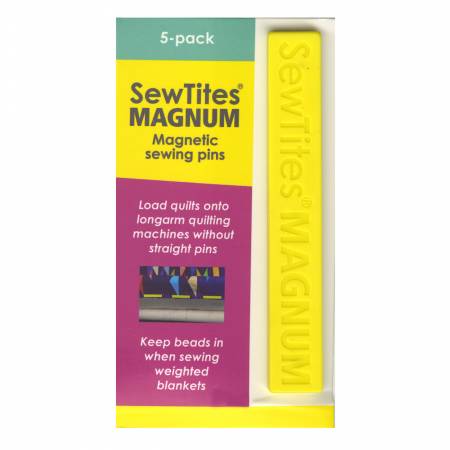 A way to pin when you can't, Magnetic pins for sewing super thick materials, like leather or cork, or pieces that aren't near an edge, like pockets on bags, Simply align, snap on, and sew!, No more pin holes, Easily keep thick materials together, Won't break like clips.   Color: Yellow Made of: Plastic and Metal Use: Magnetic Sewing pins Size: 3.98in x 0.59in Included: 5 magnets per package