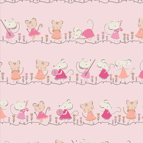 Manufacturer: Art Gallery Fabrics Collection: Tails & Thread Designer: Patty Basemi Print Name: Minikin Friends in Blush Material: 100% Cotton  Weight: Quilting  SKU: TAT39912 Width: 44 inches
