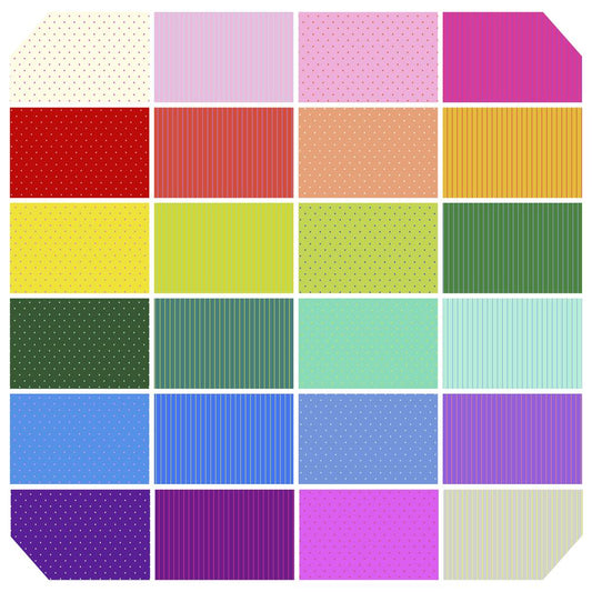 This Factory Cut CHARM PACK contains 42 - 5" x 5"quilting cotton prints from Tiny True Colors by Tula Pink for Freespirit Fabrics.  Manufacturer: FreeSpirit Fabrics Designer: Tula Pink Collection: Tiny True Colors Material: 100% Cotton  Weight: Quilting