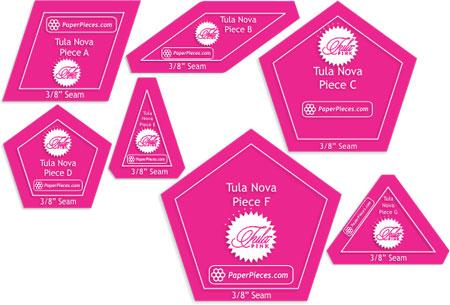 7 Piece Tula Nova Acrylic Fabric Cutting Template Set is made with special transparent pink acrylic and is available with a 3/8" or 1/4" seam allowance