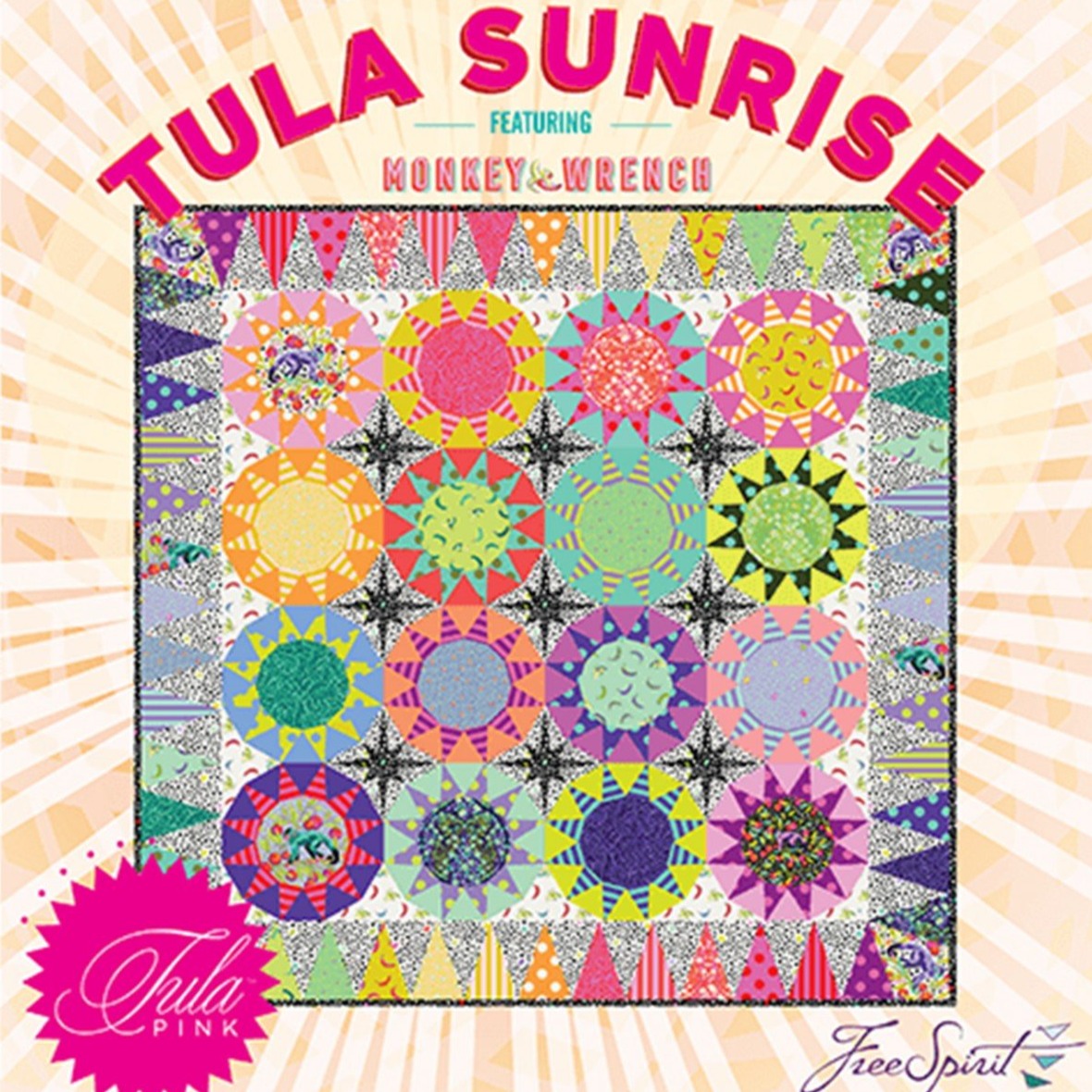 Tula Sunrise Complete Pattern and Paper Piece Pack. Contains Pattern and Paper Pieces to make a 60" x 60" Quilt. Acrylic templates sold separately. 